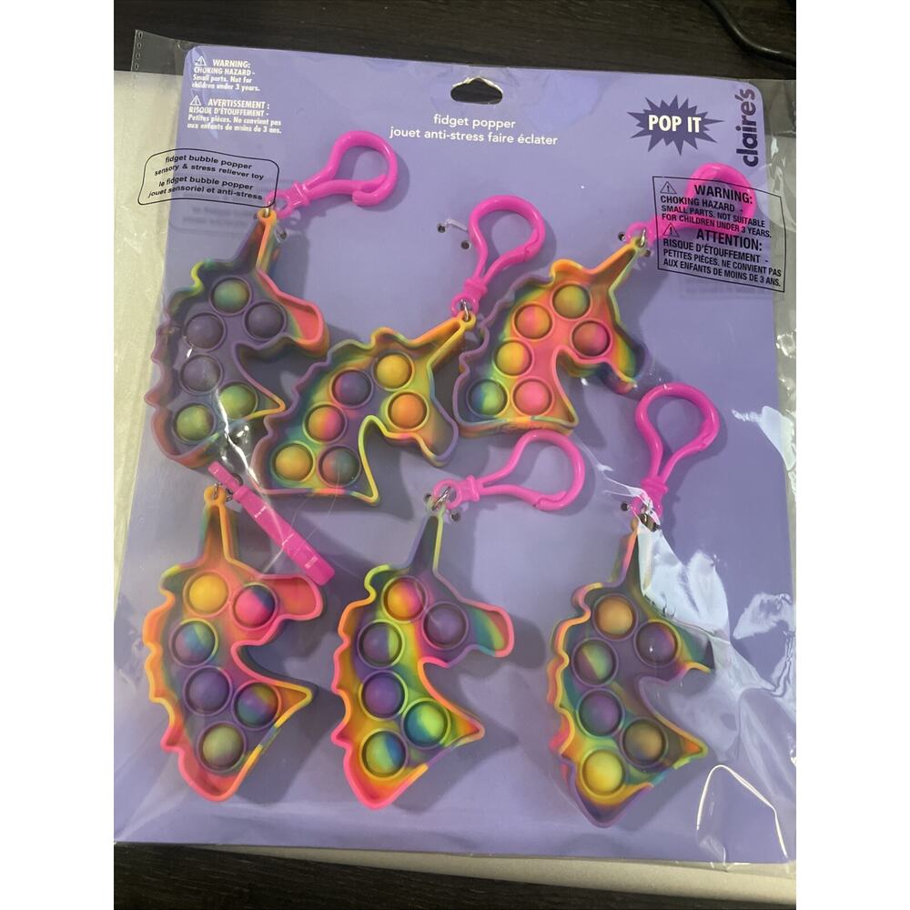 Claires Fidget Poppers‎ POP IT ! 6 Unicorns Pieces NEW Patty Gifts Kids Fun